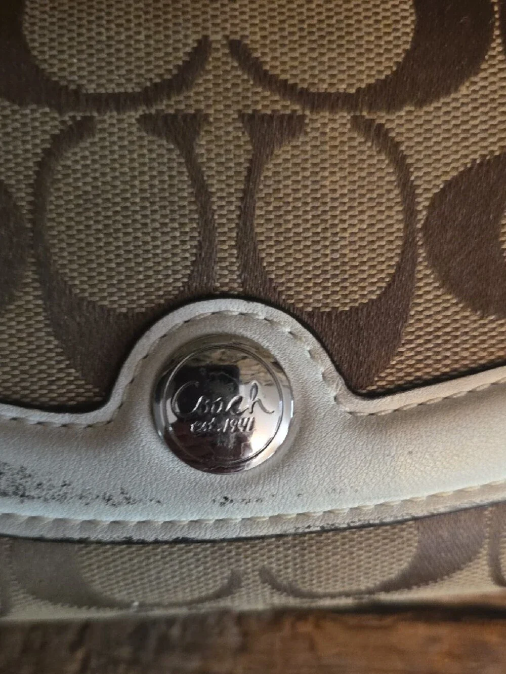 Coach Brown Signature Canvas Small Card Wallet with Cream Trim